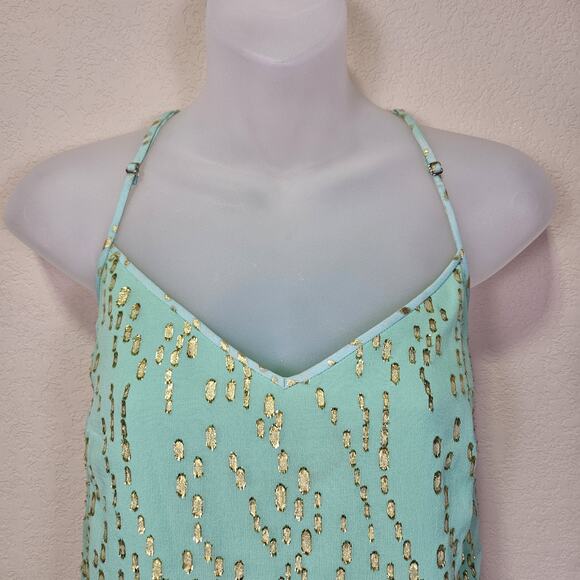 Lilly Pulitzer Dusk Silk Slip Dress Women Mint Gold Metallic Tropical Vacation S - Picture 5 of 16